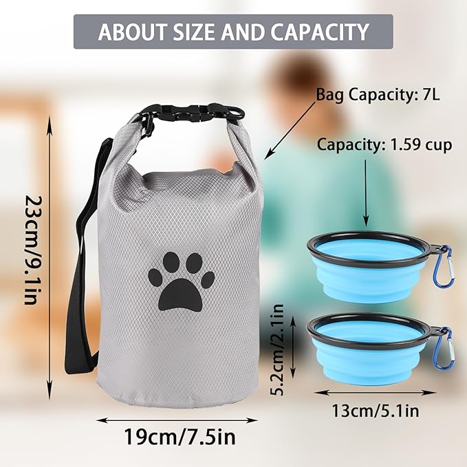 Dog Travel Bag,Travel Dog Food Container With 2pack Collapsible Dogs Travels Bowls,5l Dog Food Trave l Bag,Dogs Food Container,Bpa-Fre,Pet Safe,for Roadtrips,Home,Boarding,Camping and More/Grey