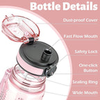 OLDLEY 25 oz Water Bottle, Motivational Water Bottle with Time Marker, Sports Water Bottle With Strap, Leakproof & BPA Free Large Water Bottles for School, Gym, Travel, Outdoor, Transparent Pink