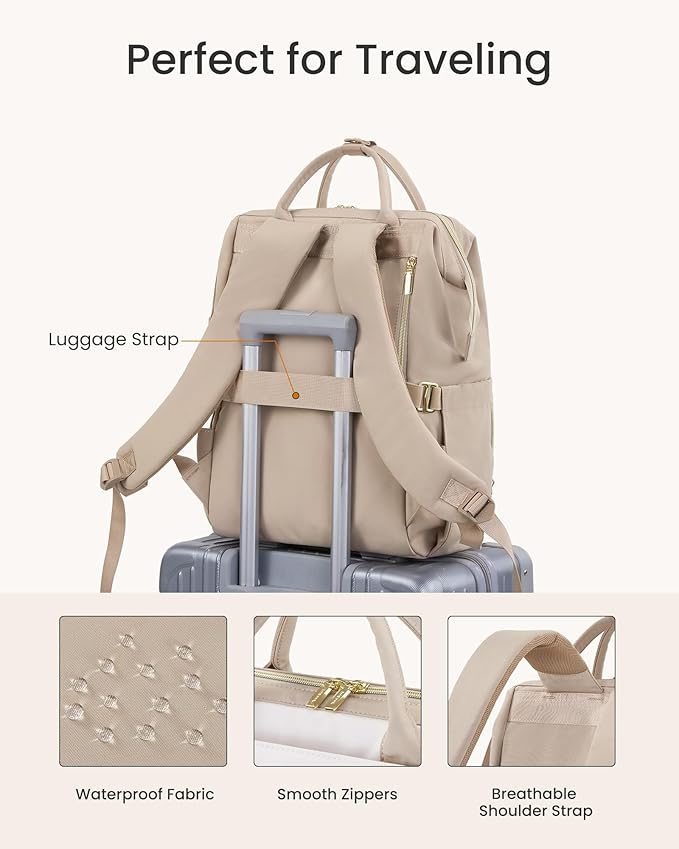 LOVEVOOK Laptop Backpack for Women with Giant Tumbler Holder Pocket, 17 inch Travel Work Backpack Purse for Nurse Teacher, Waterproof School Bag College Bookbag Cute Casual Daypack for Girls Khaki