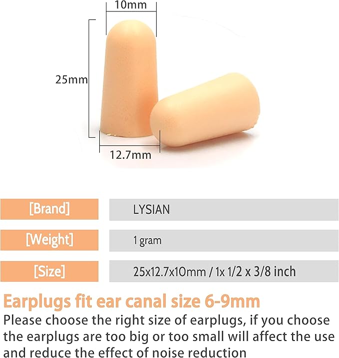 LYSIAN Ultra Soft Foam Ear Plugs for Sleeping Noise Cancelling - 38dB Noise Reduction Earplugs for Snoring, Work, Shooting (Beige Color)