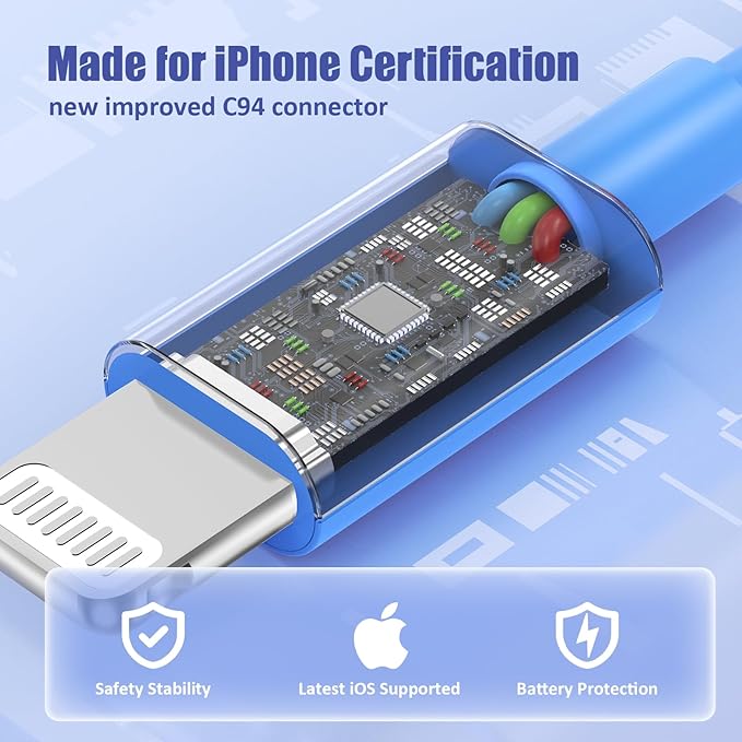 3Pack USB C to Lightning Cable 6FT, Fast Charging Cord for iPhone 14, Replacement for Apple Original Charger Cable for iPhone 14 13 12 11 Pro 11 XS MAX XR 8 7 6s Plus