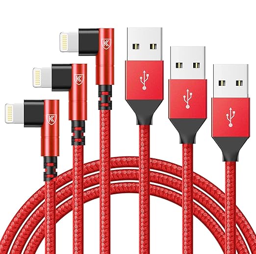 10ft iPhone Charger Cable,3Pack 90 Degree Charging Cable, [Apple MFi Certified] Long Lightning Cable Fast Charging Cord Compatible for iPhone 14/13/12/11/Pro/Max/Mini/X/Plus/8/7/6/Plus/ - Red