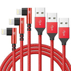 10ft iPhone Charger Cable,3Pack 90 Degree Charging Cable, [Apple MFi Certified] Long Lightning Cable Fast Charging Cord Compatible for iPhone 14/13/12/11/Pro/Max/Mini/X/Plus/8/7/6/Plus/ - Red