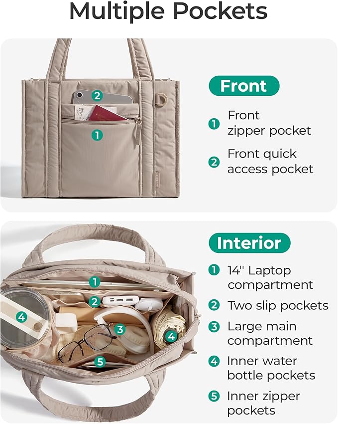 BAGSMART Boxy Tote Bag for Women, Crossbody Bag with Zipper, Crush Bow Purses for Travel Work College