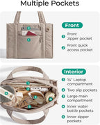 BAGSMART Boxy Tote Bag for Women, Crossbody Bag with Zipper, Crush Bow Purses for Travel Work College