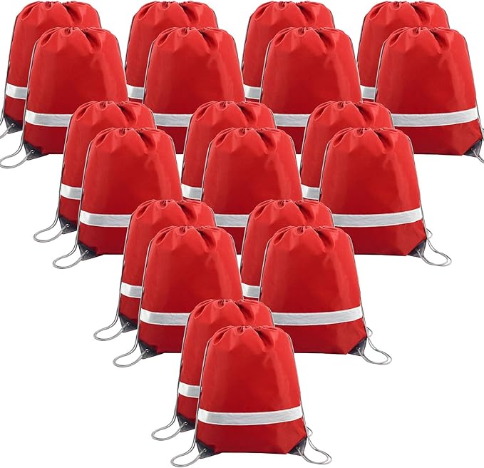 BeeGreen 20 Pieces Red Drawstring Backpacks Bags Bulk, String Bags Reflective Cinch Sack, DIY Blank Drawstring Bags for Women and Men