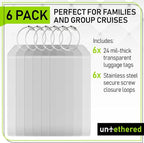 Untethered Cruise Luggage Tag Holders (6 Pack, Wide) | Clear Luggage Tags for Cruise Ships | Durable PVC Travel Bag ID Tags (6.3" x 3.5")