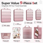 Veken 9/11 Set Compression Packing Cubes for Travel Essentials,Compressible Expandable Large Luggage Organizer Bags for Clothing,Durable Space Saver Storage Bags with Toiletry Bags(Light Coral)