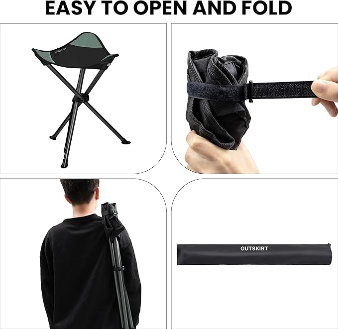 OUTSKIRT Camping Folding Tripod Stools Portable Camping Stools 2 Pack Extra Tall for Adults High Lightweight Camping Stool, Tripod Chairs for Fishing Hiking Backpacking