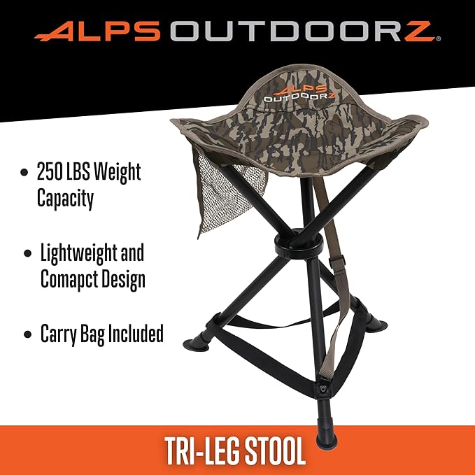 ALPS OutdoorZ Tri-Leg Stool Mossy Oak Original Bottomland Folding Hunting Stool with Steel Frame, 600D Polyester Fabric, Compact Packable Design & Carry Strap for Turkey Hunting & Camping