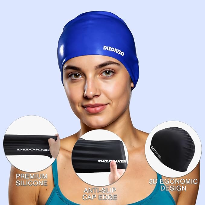 2pcs High Elasticity Silicone Swim Cap for Women and Men, Comfortable Non-Slip Swimming Caps for Long and Short Hair, Durable Waterproof Swim Hats for Adults, Keep Hair Dry