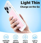 3-in-1 5000mAh for Magsafe Power Bank Thin Slim 22.5W Fast Charging Type C Magnetic Battery Pack Powerbank for Travel, Mini Wireless Portable Charger for iPhone 17 16 15 14 13 12 Watch Android, Pink