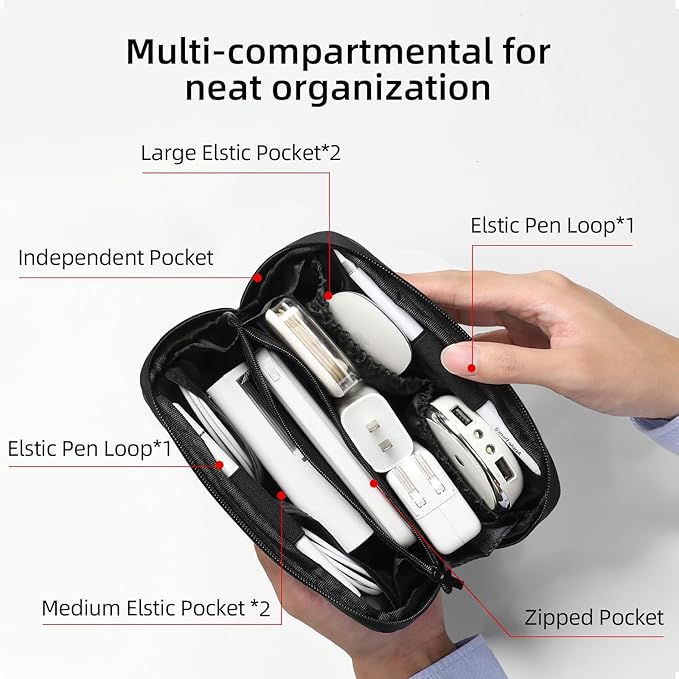 RIGHT AWAY Travel Tech Pouch，Waterproof Cord Case，Electronics Organizer Travel Case，Cable Organizer Storage Bag For Phone, Charger, Accessories（Gray）
