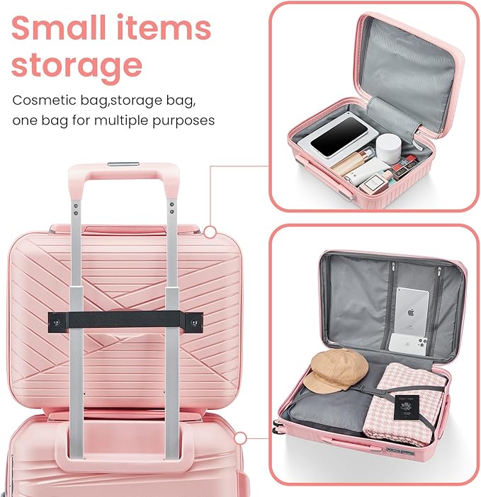 4 Piece Luggage Set, Hardside Expandable Lightweight Suitcase with 360° Mute Spinner Wheels Luggage Sets, TSA Lock, 14/20/24/28 Inch Travel Luggage for Men, Women and Girls (Pink 3)