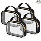 Wedama TSA Approved Toiletry Bag, 4 Pack Clear Makeup Bags with Handles, Quart Size Toiletry Bags, PVC Clear Cosmetic Bags for Women and Men, Carry on Airport Airline Compliant Bag, Black