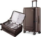 NINETYGO Medium Checked Luggage 25 Inch, Flat Top Opening Check In Luggage with Cup Holder, Expandable, Coffee-Infused PC Hard Shell, Eco-Friendly, TSA Lock, 360° Spinner Wheels (Americano)