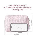 Narwey Cute Floral Makeup Bag Travel Cosmetic Bag Organizer Toiletry Bag Make Up Bags with Compartments for Women Girls (Pink Flower Buds, Large)