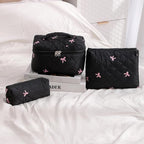 uekeboag Large Travel Quilted Makeup Bag for Women, Floral Cotton Cosmetic Bag, Coquette Aesthetic Floral Toiletry Organizer Bag
