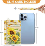 Yonlevres Credit Card Holder Slim Wallet, Sunflower RFID Wallet Women Front Pocket Small Card Holder, Travel Cute Funny Thin Card Case ID Window PU Leather RFID Blocking Card Organizer Gifts Girls