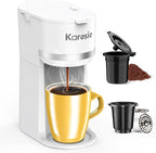 Single Serve Coffee Maker for K-Cup and Ground Coffee,Fast Brew,6-12 oz Brew Sizes One Cup Coffee Machine Fits 5.5" Mugs,One-Button Small Coffee Maker with Descaling Reminder,White,9.45 Inches