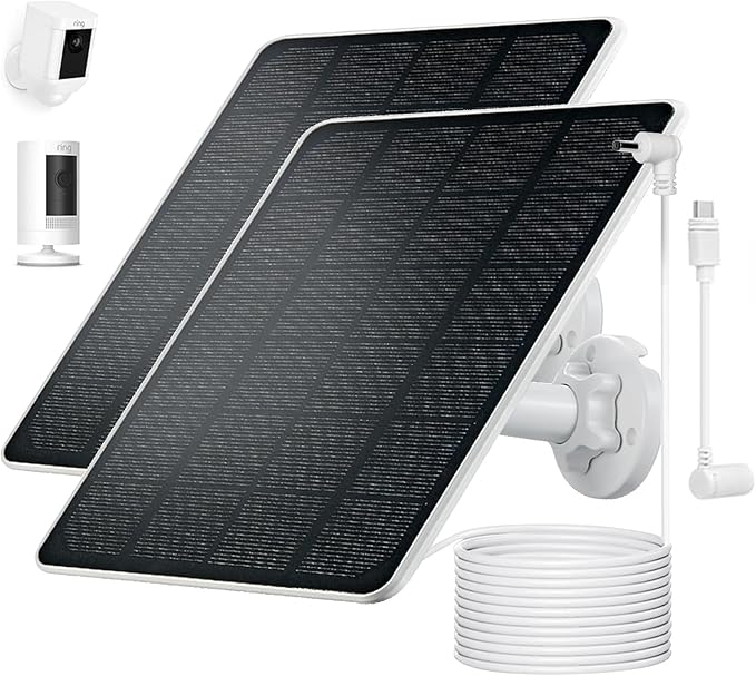 Ring Camera Solar Panel Charger, Compatible with Stick Up Camera, Stick Up Cam Pro, Spotlight Camera Plus/Pro, 5W5V, Weatherproof, 3M/9.8FT Cable (2Pack)