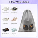 12 Pcs Portable Travel Shoe Bags, 17.3 x 12.6 Inches Waterproof Non-Woven Shoe Organizers Storage Bags, Large Drawstring Shoes Pouch Packing Organizers with Rope for Men, Women, Children (Grey)