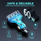 SUNDA 60W USB C Fast Car Charger | 4-Ports Car Charger Adapter | Dual Type C PD30W/PPS30W Compatible with iPhone17/16 Pro/Max/iPhone15/Galaxy/SamsungS25 | Dual USB-A 18W QC3.0 for Android(Black)
