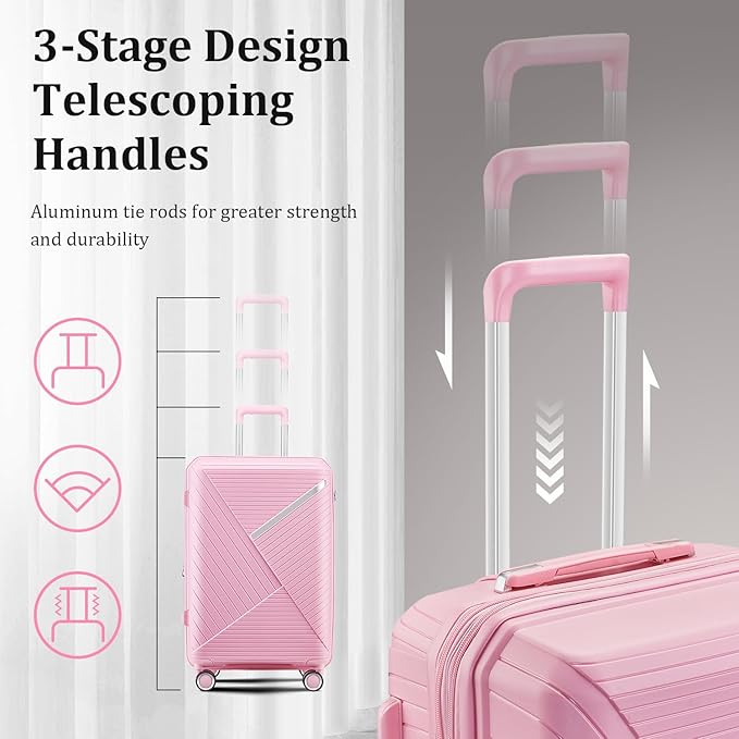 4 Piece Luggage Set, Hardside Expandable Lightweight Suitcase with 360° Mute Spinner Wheels Luggage Sets, TSA Lock, 14/20/24/28 Inch Travel Luggage for Men, Women and Girls (Pink)