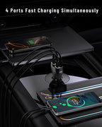 USB C Car Charger, 111W 4 Ports Super Fast Car Charger Adapter, Dual USB-C & USB-A PD30W/QC22.5W Fast Charging Cigarette Lighter for iPhone 17/16/15/14/13, Samsung Galaxy S25 Ultra/S24, Pixel, Android