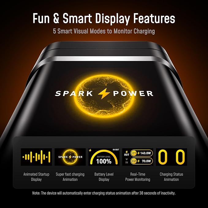 AOHI 210W PD3.1 PPS Power Bank 10000mAh, Dual 140W USB-C Ports Fast Charging Portable Charger with Smart Display, The Future Starship 37Wh Battery Pack for MacBook Pro/Air, iPad, iPhone 17,Galaxy,Gray