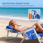 SUNNYFEEL Low Beach Chair, 5-Position Lay Flat Reclining, Backpack Portable Folding Chair with Cooler Bag & Cup Holder, Heavy Duty 350 LBS, Compact for Beach, Camping, Travel (New Blue)