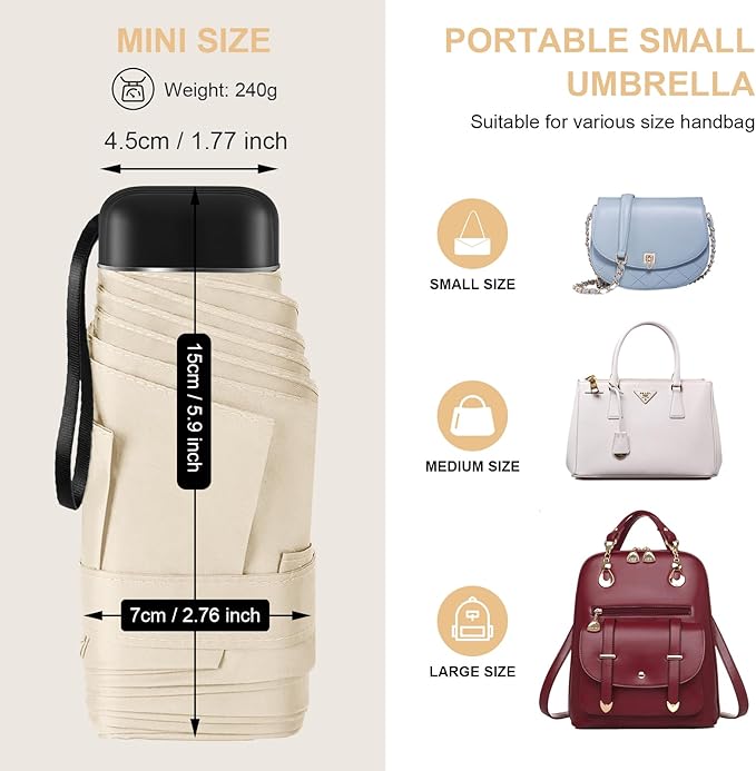 Compact Travel Umbrella with Case - Mini Umbrella for Purse, Small Lightweight &Tiny Design Perfect for Parasol Outdoor Sun&Rain Umbrellas