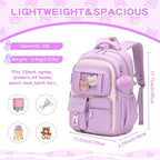 PIG PIG GIRL Kids Backpack for Girls School Bags for Middle School Students Book Bag for Elementary Primary Kawaii Ita Backpack, Purple and Beige