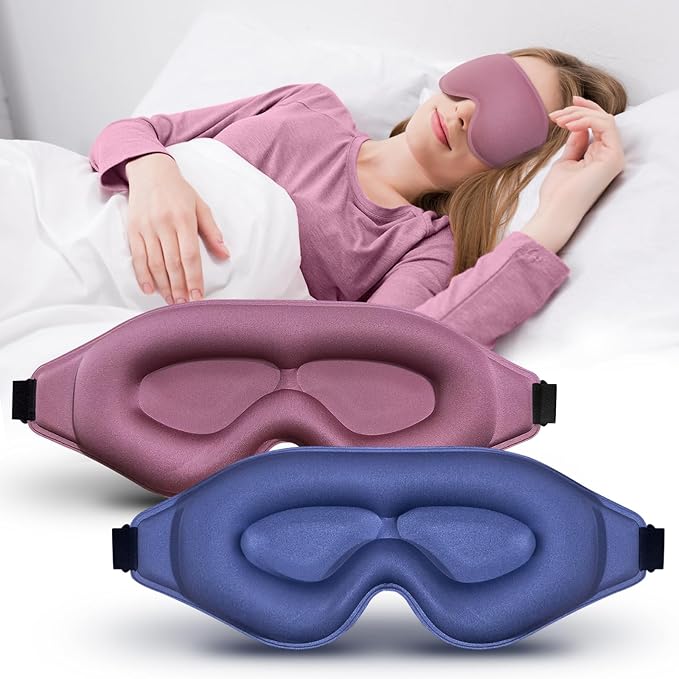 3D Advanced Eye Mask for Sleeping，Ultra Delicate Soft Skin Friendly Eye mask，100% Blackout Sleep Eye Mask for Sleep, Eyelash Extension Sleep mask (Blue+Pink)