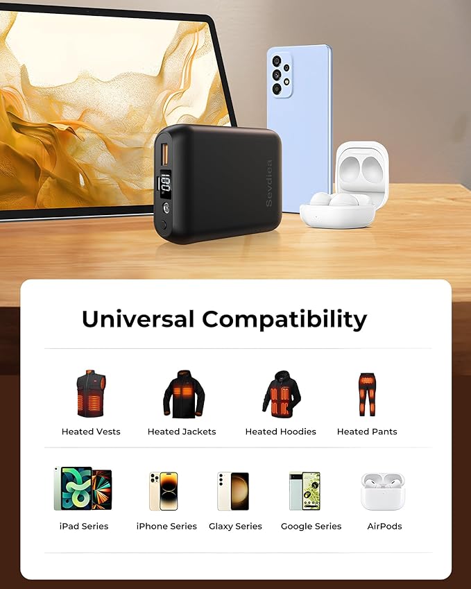 16000mAh 7.4V 5V Heated Vest Battery Pack, Battery Pack for Heated Vest Compatible with ORORO, for TODWARM, for Weamest, Rechargeable Power Bank with LED for Arris, for OCQOCQ, for Wulcea