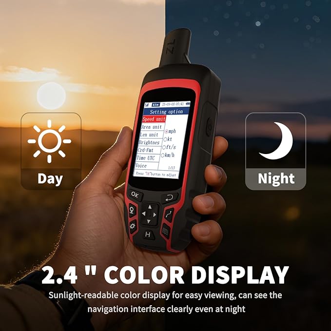 A6 Handheld GPS for Hiking, Rugged Waterproof GPS Navigator with 20 Hrs of Battery Life, 2 Navigation Mode, 2.4" Color Display and GPS Compass, Moon Phase Information