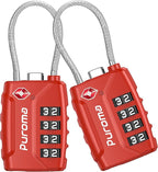 Puroma 2 Pack TSA Approved Luggage Lock, 4 Digit Combination Travel Cable Locks Resettable Code Lock with Zinc Alloy Body for Suitcase, Toolbox, Backpack, Bag, Gym Locker (Basic Red)