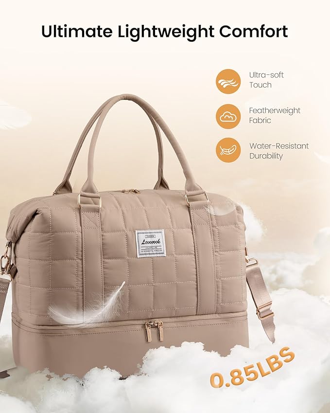 LOVEVOOK Travel Duffel Bag - Versatile Weekender Bag for Women, Puffer Carry On & Overnight Bag for Short Trips, Pink