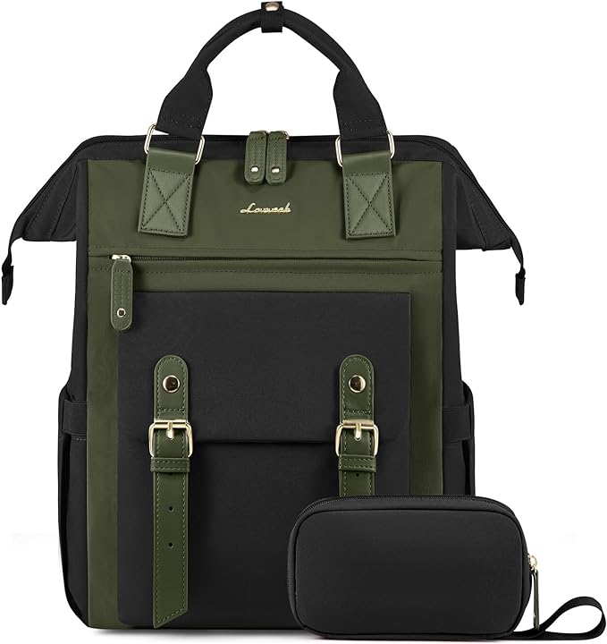 LOVEVOOK Laptop Backpack for Women Work Travel Backpack Purse, Nurse Bags Teacher Doctor Commuter Business Computer Bag, College Backpack Stylish Daypack, 15.6 Inch, Black-army green-army green