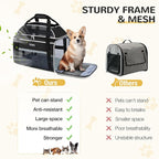Lekereise Top-Expandable Pet Carrier 17x11x9.5 Inch Alaska Hawaiian Airline Approved Soft Sided Underseat to 12lbs Travel Carriers for Small Cats and Dogs with Locking Safety Zippers Anti-Scratch Mesh