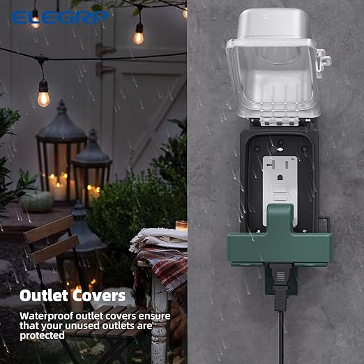 ELEGRP 3-Prong Weatherproof 3-Outlet Extender Adapter, Heavy Duty Triple Grounding Outlet Power Extender with Dust-proof Cover, Indoor/Outdoor Use, ETL Listed, 1 Pack, Green