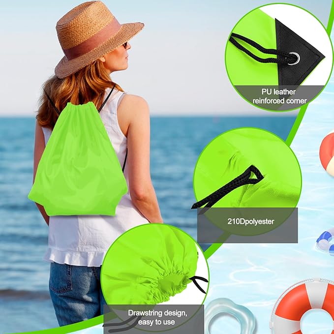 PLULON 2Pcs Drawstring Bags Bulk Fluorescent Green Drawstring Backpack String Backpack Cinch Sack Sport Gym Bags for Yoga Traveling Outdoor Sports