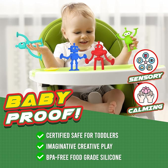 Baby Bath Toys Suction Toy: No Hole Bath Toy for Toddlers - Robot Fidget Suction Cup Toys - Window Building Sensory Toy for Boys Girls Travel Gifts - Travel Essential Road Trip Activities for Kids