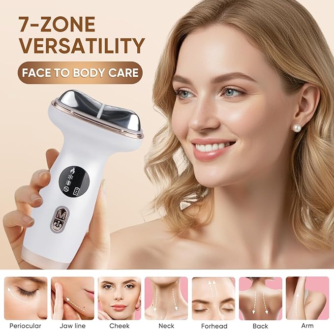 Microcurrent Facial Device with Red Light Therapy - 7-in-1 LED Sculptor & Cold Heated Gua Sha for Face Neck Eye Firming, Depuffing & Double Chin Reduction