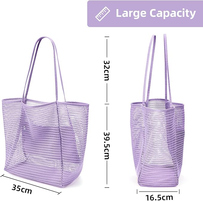 KALIDI Beach Nylon Mesh Tote Bag, Casual Tote Bag Hobo Women Foldable MAX 23L Shoulder Bag For Beach Picnic Vacation