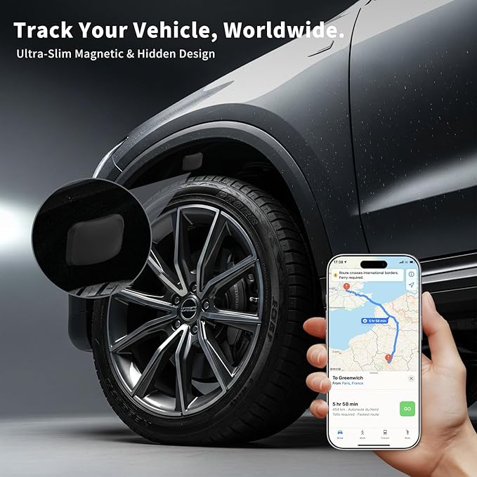 Mini GPS Tracker for Vehicles (iOS & Android Compatible) | Hidden Magnetic Car Tracking Device, No Monthly Fee or Subscription, Smart Tags Finder for Keys, Luggage, Wallet, Suitcases