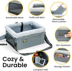 Conlun Dog Car Seat Booster for Small Pet Under 20lbs, Portable Travel Puppy Car Seat with Internal Steel Frame, Comfort Cushion & Storage Pockets, Adjustable Straps Fit Most Cars, Grey
