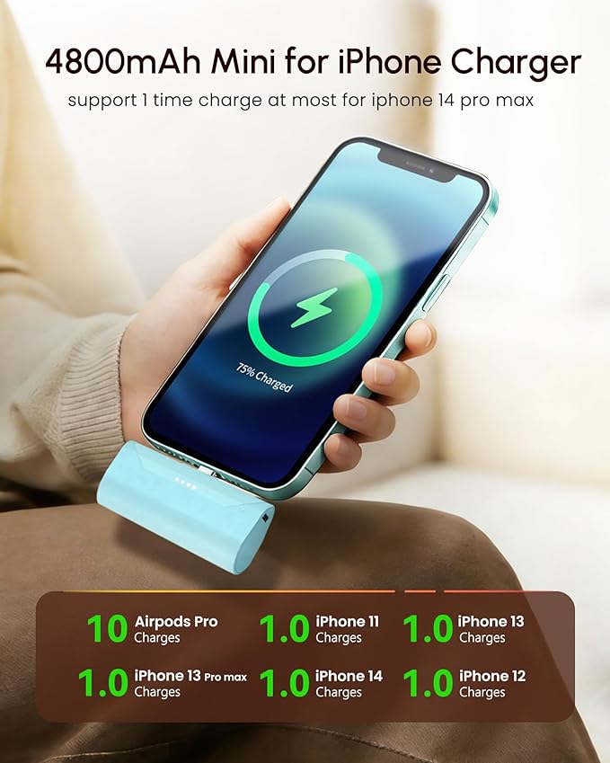 Little Blue Power Bank Battery Charger for iPhone 11 Pro, 4800mah Portable Charger Ultra-compact External Battery for Lightning Port, Mini Power Charger ompatible With iPhone 14/13/12 pro max/6s/6/7/8