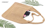 COOKOOKY Crochet Beach Tote bag Summer Beach Bag for Women Aesthetic Mesh Tote Bag Hippie Bag Knit Bag