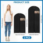 Dntorx 2 Pack Garment Bags with Clear Window, 45"/60" Clothes Covers with Zipper, Transparent Hanging Suit & Coat Covers for Closet Storage, Jackets, Dresses, Windbreakers